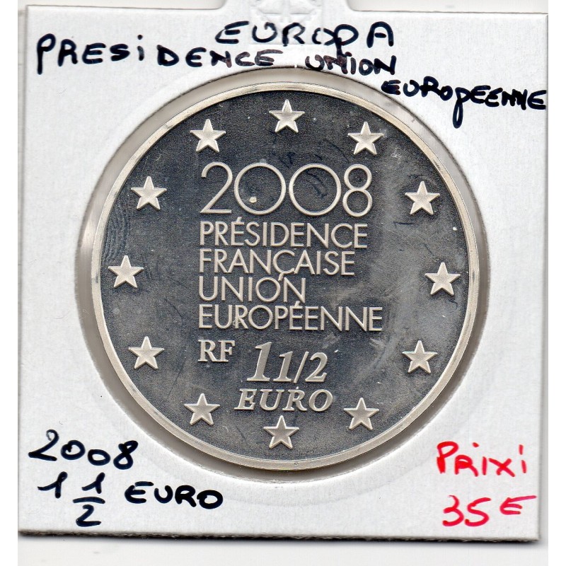 1 1/2 euro argent BE 2008 Europa Présidence de l'UE pièces de monnaies de Paris