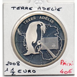 1 1/2 euro argent BE 2008 Terre Adélie pièces de monnaies de Paris