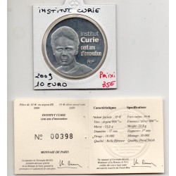 10 euros argent BE 2009 Institut Curie pièces de monnaies de Paris