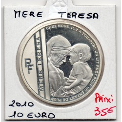 10 euros argent BE 2010 Mère Térésa pièces de monnaies de Paris
