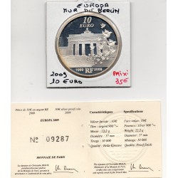 10 euros argent BE 2009 Europa, Mur de Berlin pièces de monnaies de Paris