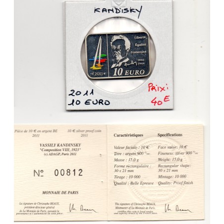 10 euros argent BE 2011 Vassily Kandinsky pièces de monnaies de Paris