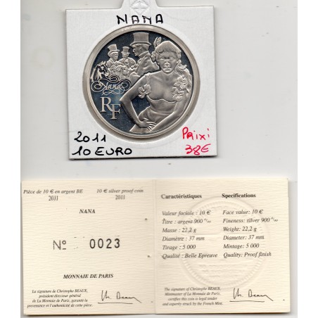 10 euros argent BE 2011 Nana pièces de monnaies de Paris