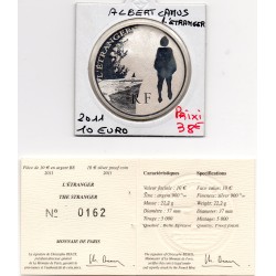 10 euros argent BE 2011 Albert Camus, l'étranger pièces de monnaies de Paris