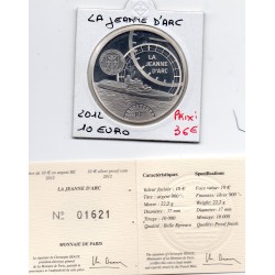 10 euros argent BE 2012 La jeanne d'arc pièces de monnaies de Paris