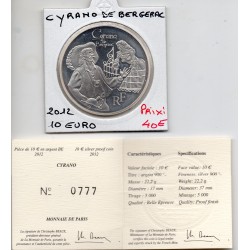 10 euros argent BE 2012 Cyrano de Bergerac pièces de monnaies de Paris