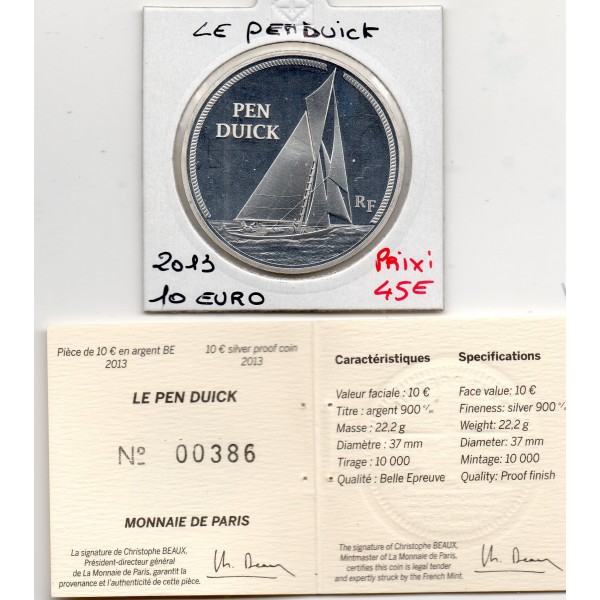 10 euros argent BE 2013 le Pen Duick Pièces de monnaies de Paris