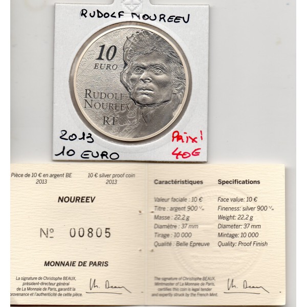 10 euros argent BE 2013 Rudolf Noureev Pièces de monnaies de Paris