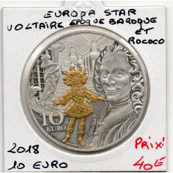 10 euros argent BE 2018, Europa Star Voltaire Époque baroque et rococo Pièces de monnaies de Paris