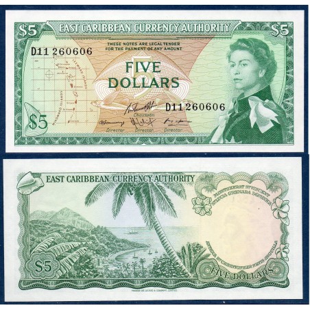 Caraïbes de l'est Pick N°14h, Neuf Billet de banque de 5 dollars 1965