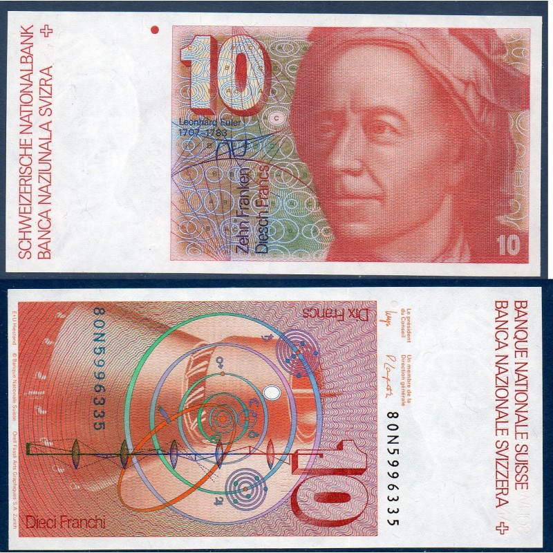Suisse Pick N°53b, neuf Billet de banque de 10 Francs 1980