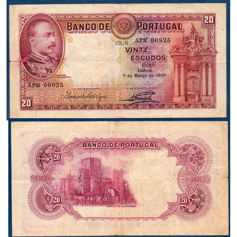 Portugal Pick N°143, Billet de banque de 20 Escudos 7.3.1933