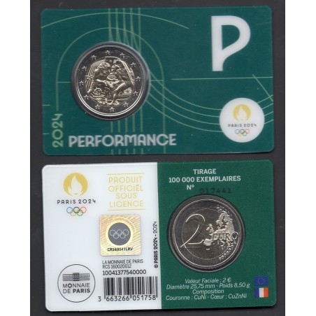 2 euro commémorative France 2024 Jeux olympiques version performance  pièce de monnaie €