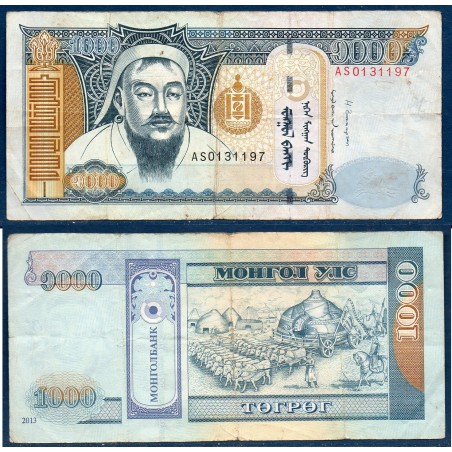 Mongolie Pick N°67d, TB Billet de Banque de 1000 Togrog 2013