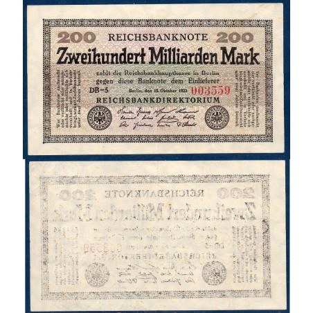 Allemagne Pick N°121b, TTB Billet de banque de 200 Milliards Mark 1923