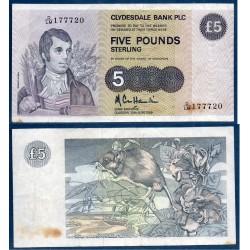 Ecosse Pick N°212d, TB Billet de banque de 5 pounds 1987-1989 Clydesdale bank