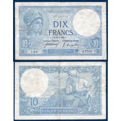 10 Francs Minerve TB+ 23.2.1921 Billet de la banque de France
