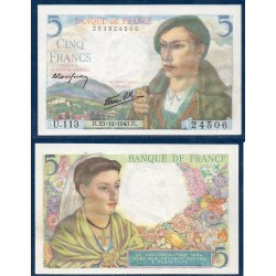 5 Francs Berger Neuf 23.12.1943 Billet de la banque de France