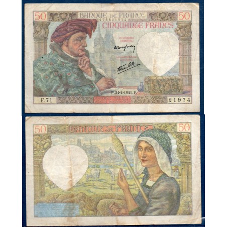 50 Francs Jacques Coeur TB 24.4.1941 Billet de la banque de France