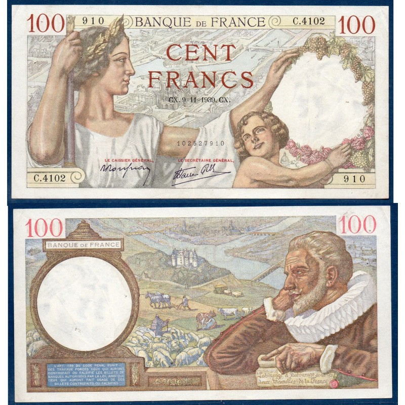 100 Francs Sully TTB 9.11.1939 Billet de la banque de France