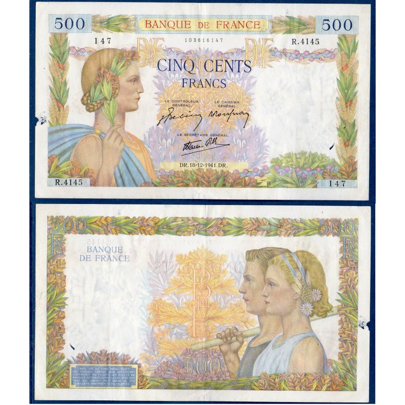 500 Francs La Paix TTB- 18.12.1941 Billet de la banque de France
