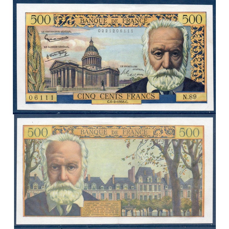 500 Francs Victor Hugo Sup- 6.2.1958 Billet de la banque de France