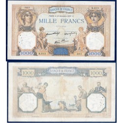 1000 Francs Cérès et Mercure TTB- 16.12.1937 Billet de la banque de France