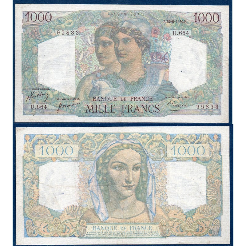 1000 Francs Minerve et Hercule TTB 29.6.1950 Billet de la banque de France