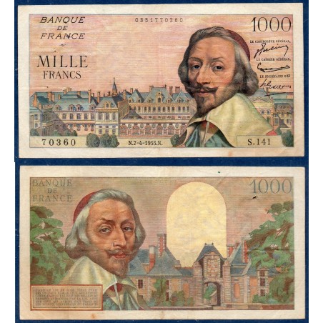 1000 Francs Richelieu TB+ 7.4.1955 Billet de la banque de France