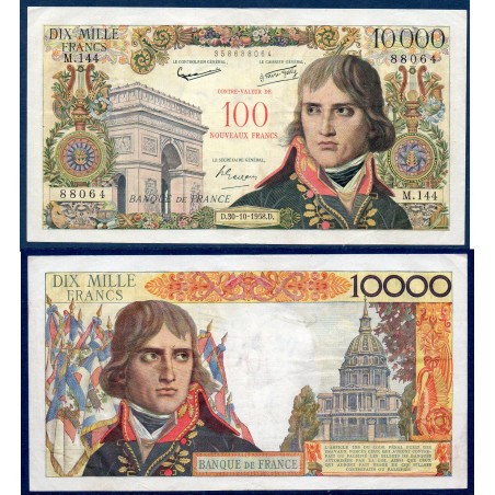 100 Nouveaux francs / 10000 Francs Bonaparte TTB 30.10.1958 Billet de la banque de France
