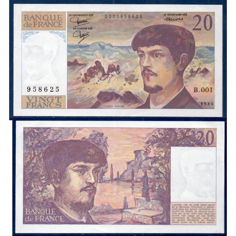 20 Francs Debussy Sup 1980 Billet de la banque de France