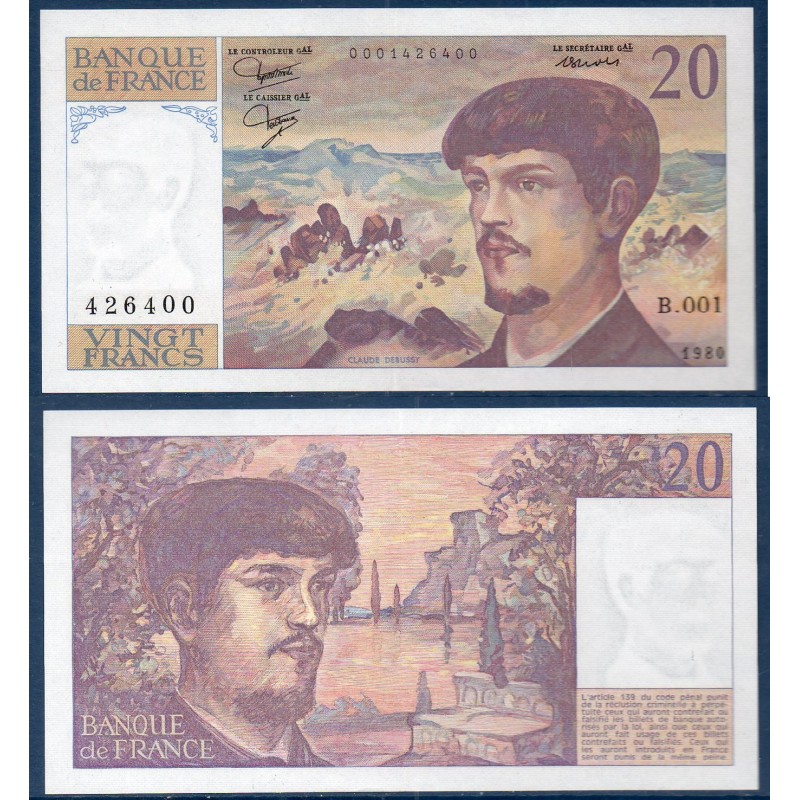 20 Francs Debussy Spl 1980 Billet de la banque de France