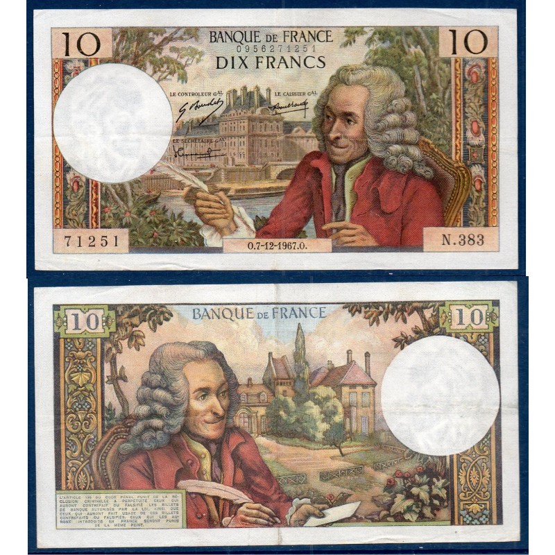 10 Francs Voltaire TTB 2.11.1967 Billet de la banque de France