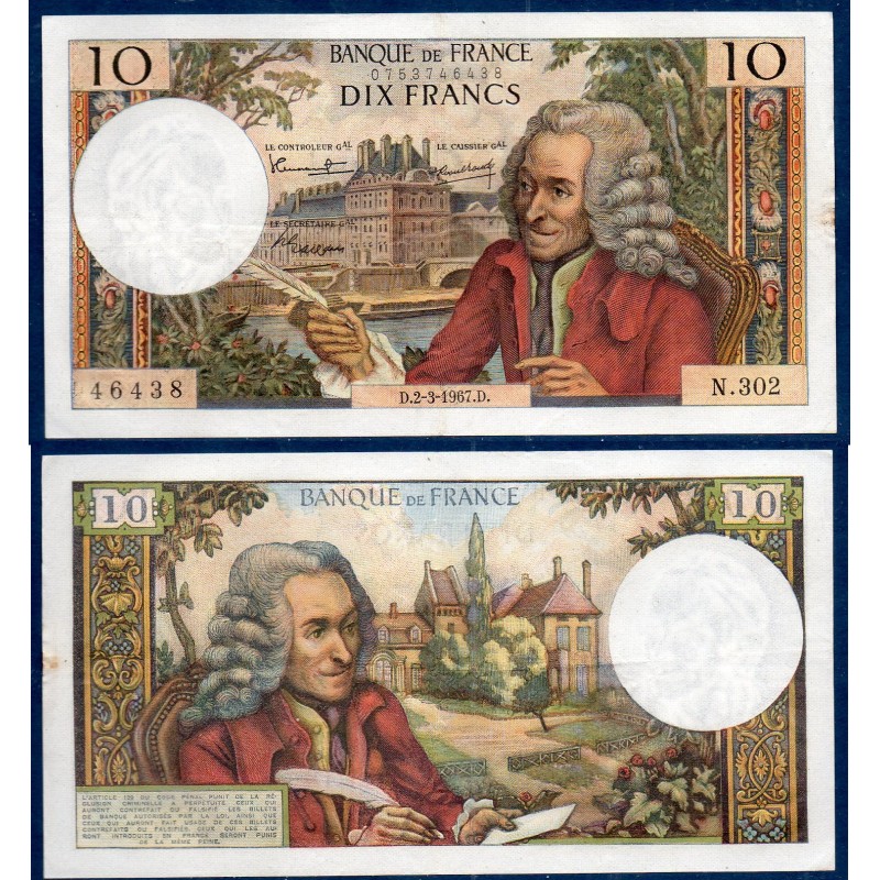 10 Francs Voltaire TTB 2.3.1967 Billet de la banque de France