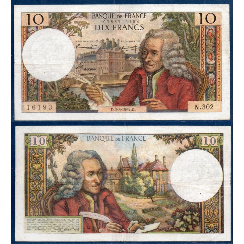 10 Francs Voltaire TB 2.3.1967 Billet de la banque de France