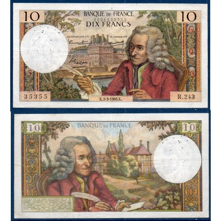 10 Francs Voltaire TB 3.3.1966 Billet de la banque de France