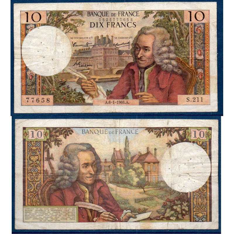 10 Francs Voltaire B+ 6.1.1966 Billet de la banque de France