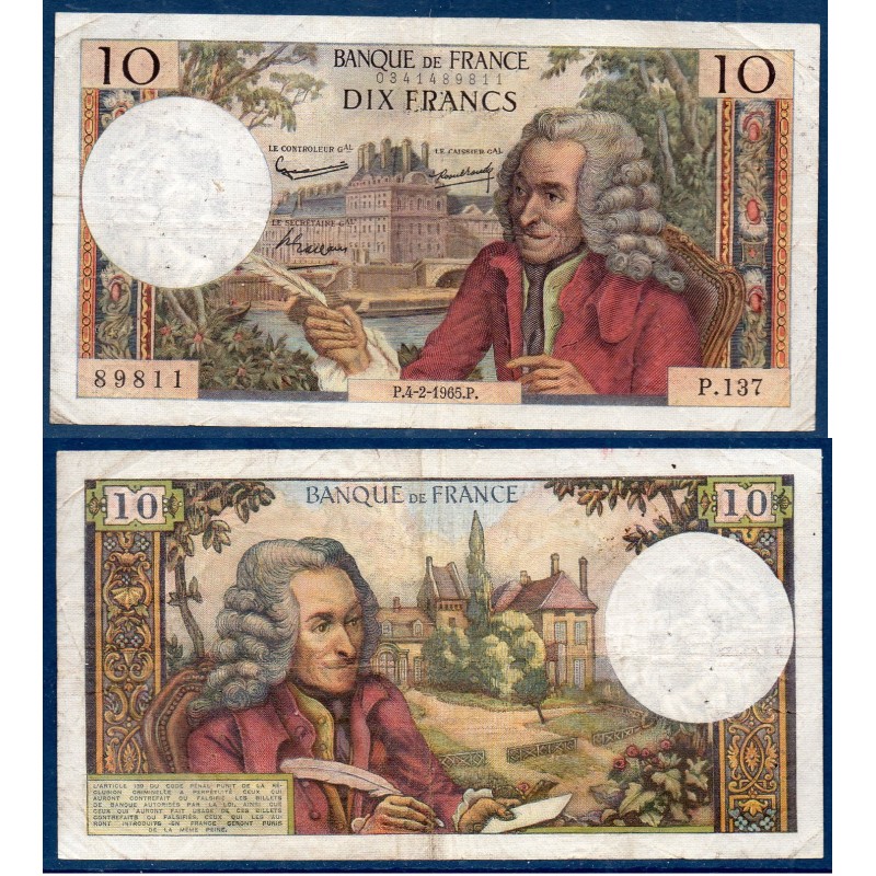 10 Francs Voltaire TB 4.2.1965 Billet de la banque de France