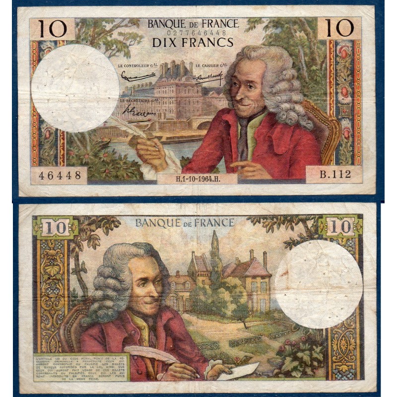 10 Francs Voltaire TB 1.10.1964 Billet de la banque de France