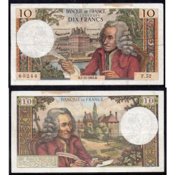 10 Francs Voltaire TB- 5.12.1963 Billet de la banque de France