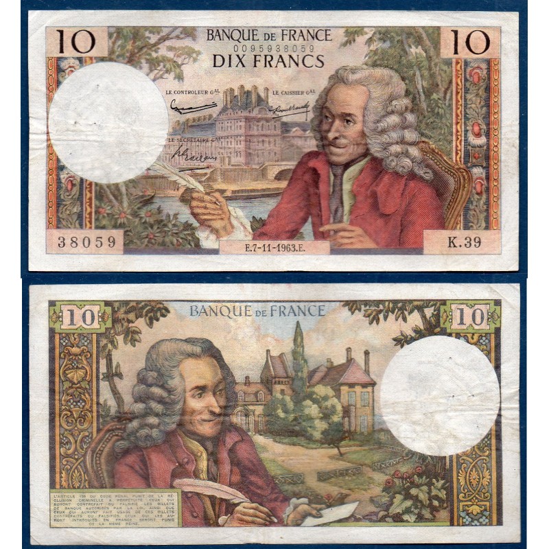 10 Francs Voltaire TB 7.11.1963 Billet de la banque de France