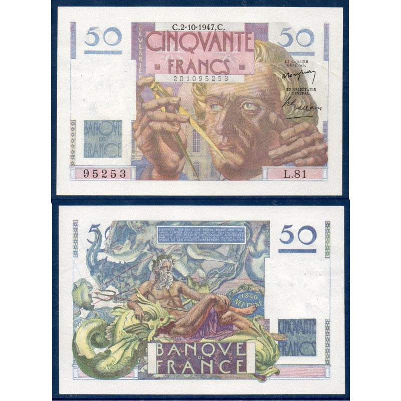 50F Le verrier Sup+ 2.10.1947  Billet de la banque de France