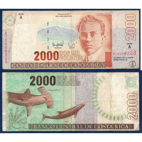 Costa Rica Pick N°265a, Billet de banque de 2000 colones 1997