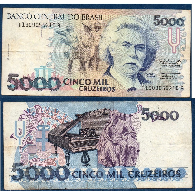 Bresil P.232a, TB Billet de 5000 Cruzeiros 1990 Carlos Gomes Bresil P.232a, TB Billet de 5000 Cruzeiros 1990 Carlos Gomes