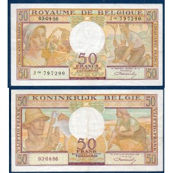 Belgique Pick N°133b, TTB Billet de banque de 50 Francs Belge 1956