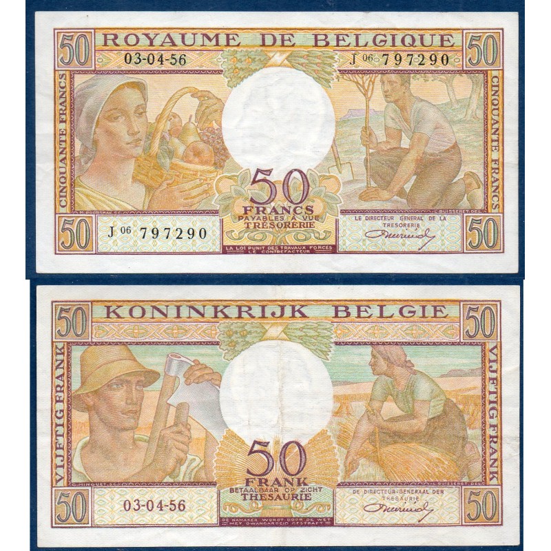 Belgique Pick N°133b, TTB Billet de banque de 50 Francs Belge 1956