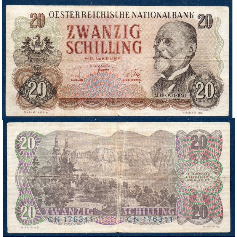 Autriche Pick N°136a, TB Billet de banque de 20 schilling 1956