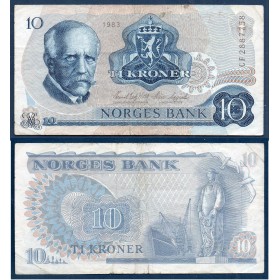 Norvège Pick N°36c, TB Billet de banque de 10 Kroner 1977-1984