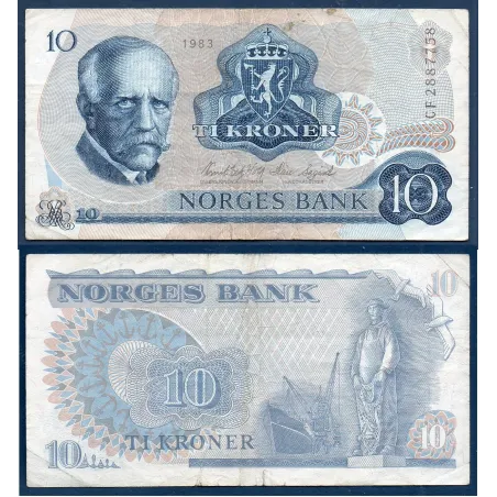 Norvège Pick N°36c, TB Billet de banque de 10 Kroner 1977-1984