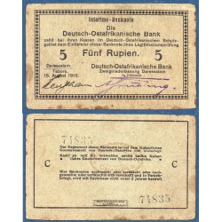 Afrique est Allemande Pick N°32, TB+ Billet de banque de 5 Rupien 1915 série C